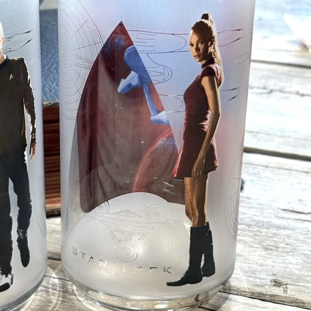 4 STAR TREK 2008 High Ball Glasses. Collectible Burger King Tumblers | Y2K